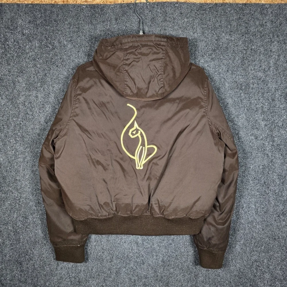Vintage Y2K Baby Phat Jacket Women's XL Bomber Puffer Brown Hooded Cat Logo Down